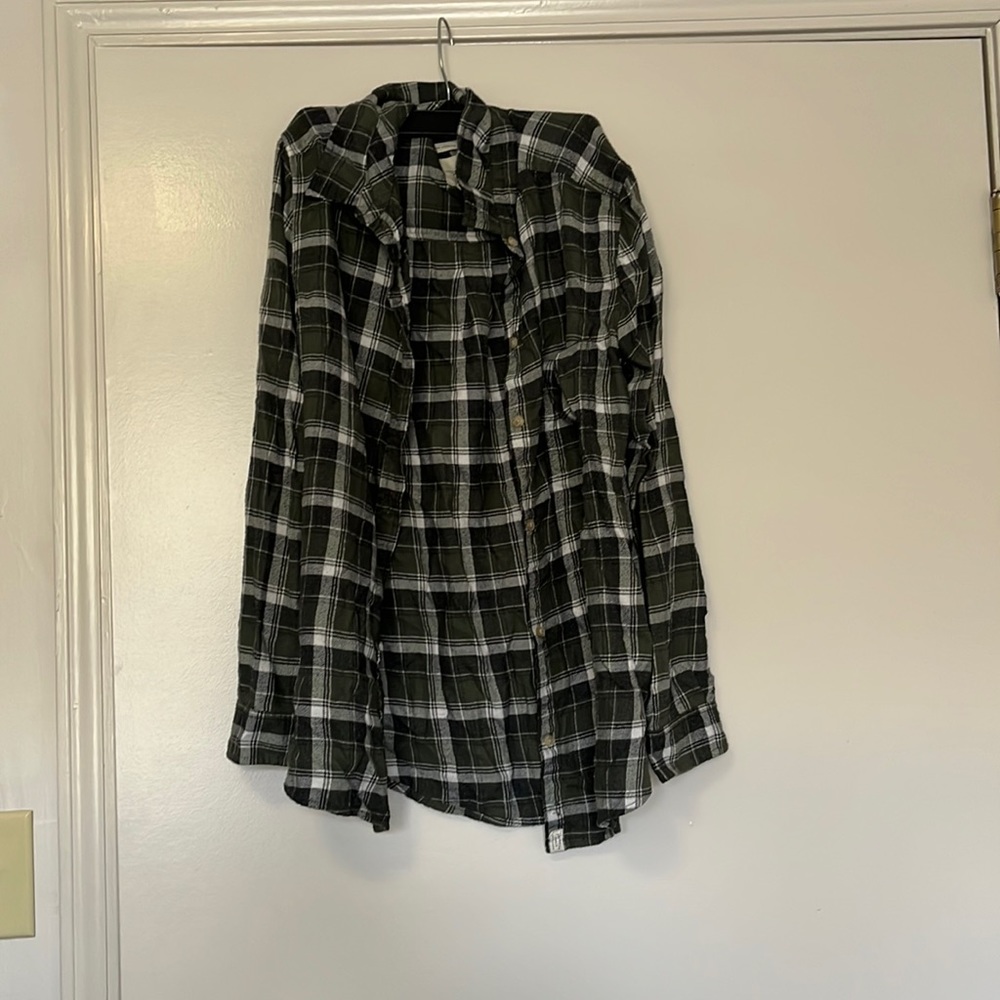 American Eagle Flannel, size large, green plaid
